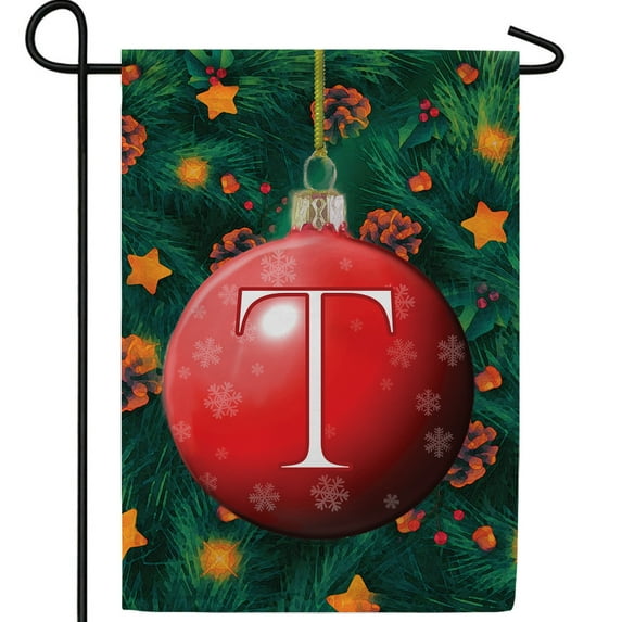 America Forever Monogram Christmas Garden Flag Letter T 12.5 x 18 inch Double Sided Christmas Ornament Ball Winter Farmhouse Holiday Yard Outdoor Decoration
