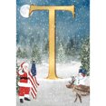 thumbnail image 1 of America Forever Monogram Christmas House Flag Letter T 28 x 40 inch Double Sided USA Patriotic Snowman and Santa Christmas Holiday Yard Outdoor Decoration, 1 of 7