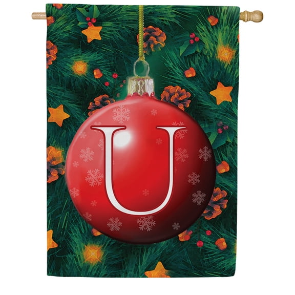 America Forever Monogram Christmas House Flag Letter U 28 x 40 inch Double Sided Christmas Ornament Ball Winter Farmhouse Holiday Yard Outdoor Decoration
