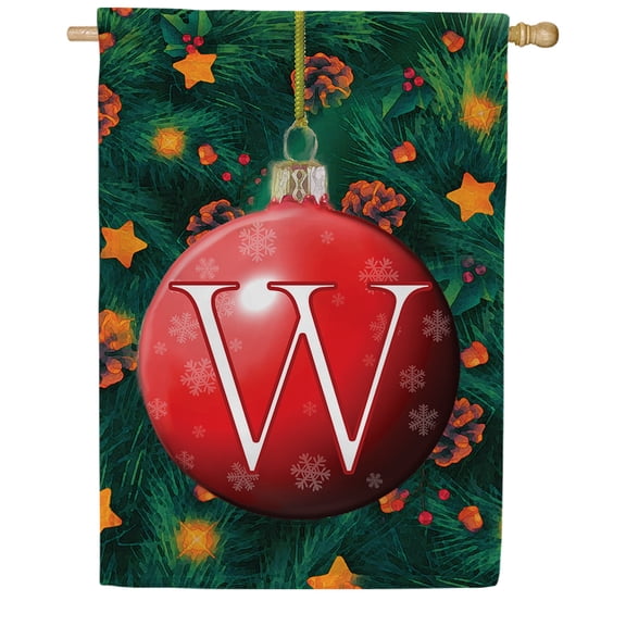 America Forever Monogram Christmas House Flag Letter W 28 x 40 inch Double Sided Christmas Ornament Ball Winter Farmhouse Holiday Yard Outdoor Decoration