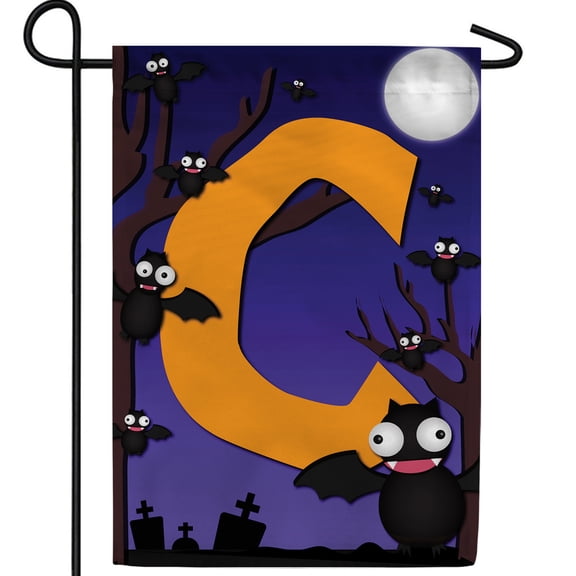 America Forever Monogram Halloween Bat Garden Flag 12.5 x 18 inches Letter C Double Sided Small Flags for Outside, Holiday Party Yard Outdoor Halloween Horror Nights Flag