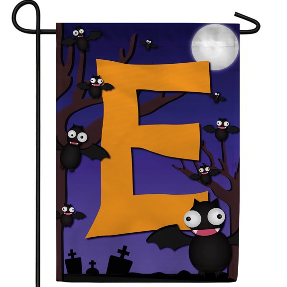 America Forever Monogram Halloween Bat Garden Flag 12.5 x 18 inches Letter E Double Sided Small Flags for Outside, Holiday Party Yard Outdoor Halloween Horror Nights Flag
