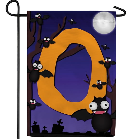 America Forever Monogram Halloween Bat Garden Flag 12.5 x 18 inches Letter O Double Sided Small Flags for Outside, Holiday Party Yard Outdoor Halloween Horror Nights Flag