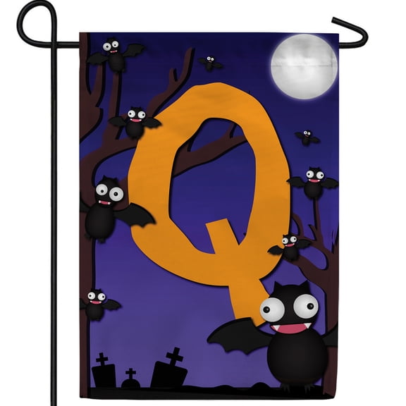 America Forever Monogram Halloween Bat Garden Flag 12.5 x 18 inches Letter Q Double Sided Small Flags for Outside, Holiday Party Yard Outdoor Halloween Horror Nights Flag