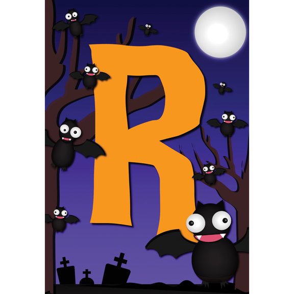 America Forever Monogram Halloween Bat Garden Flag 12.5 x 18 inches Letter R Double Sided Small Flags for Outside, Holiday Party Yard Outdoor Halloween Horror Nights Flag