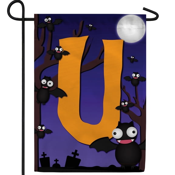 America Forever Monogram Halloween Bat Garden Flag 12.5 x 18 inches Letter U Double Sided Small Flags for Outside, Holiday Party Yard Outdoor Halloween Horror Nights Flag