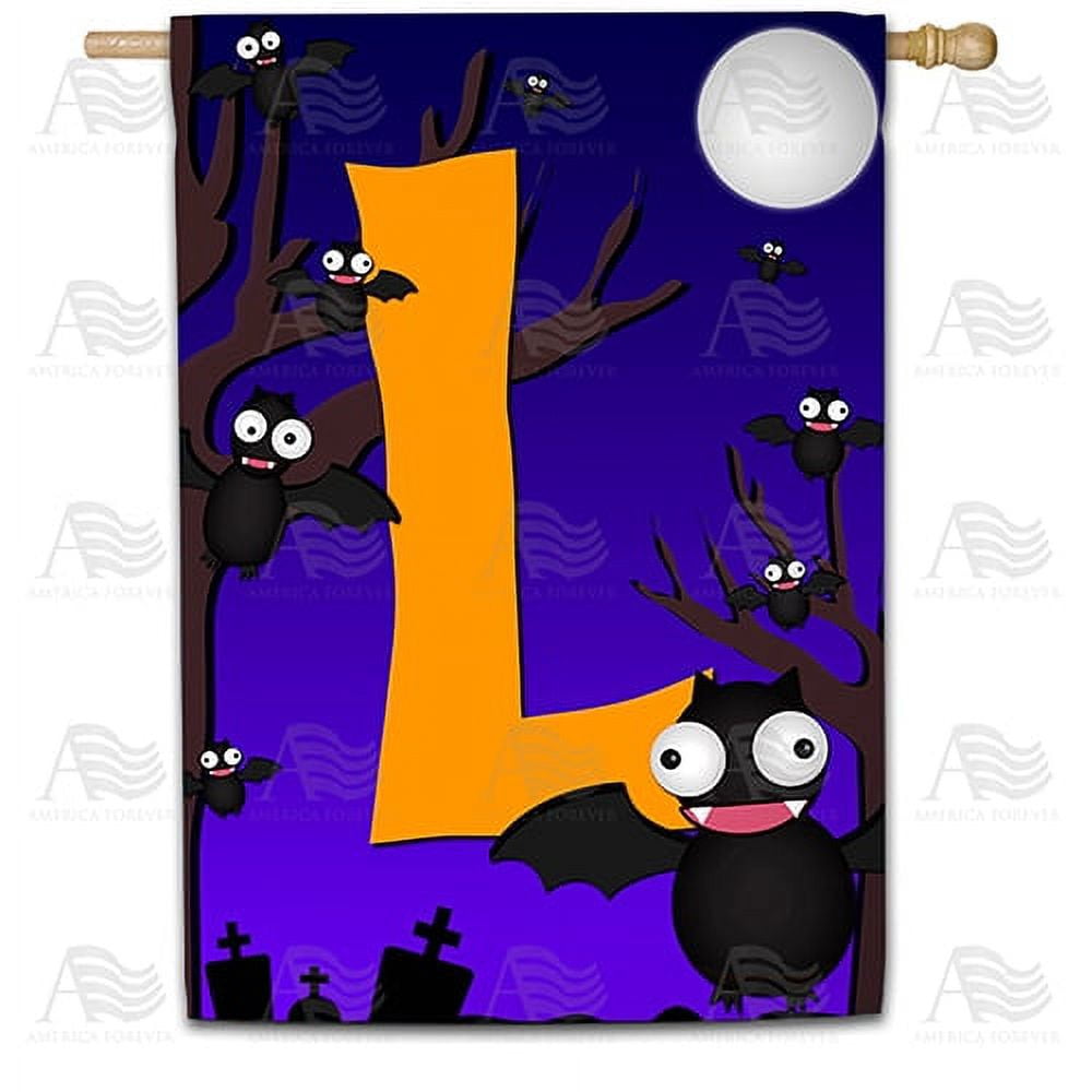 America Forever Monogram Halloween Bat House Flag 28 x 40 inches Letter L Double Sided Large Flags for Outside, Holiday Party Yard Outdoor Halloween Horror Nights Flag