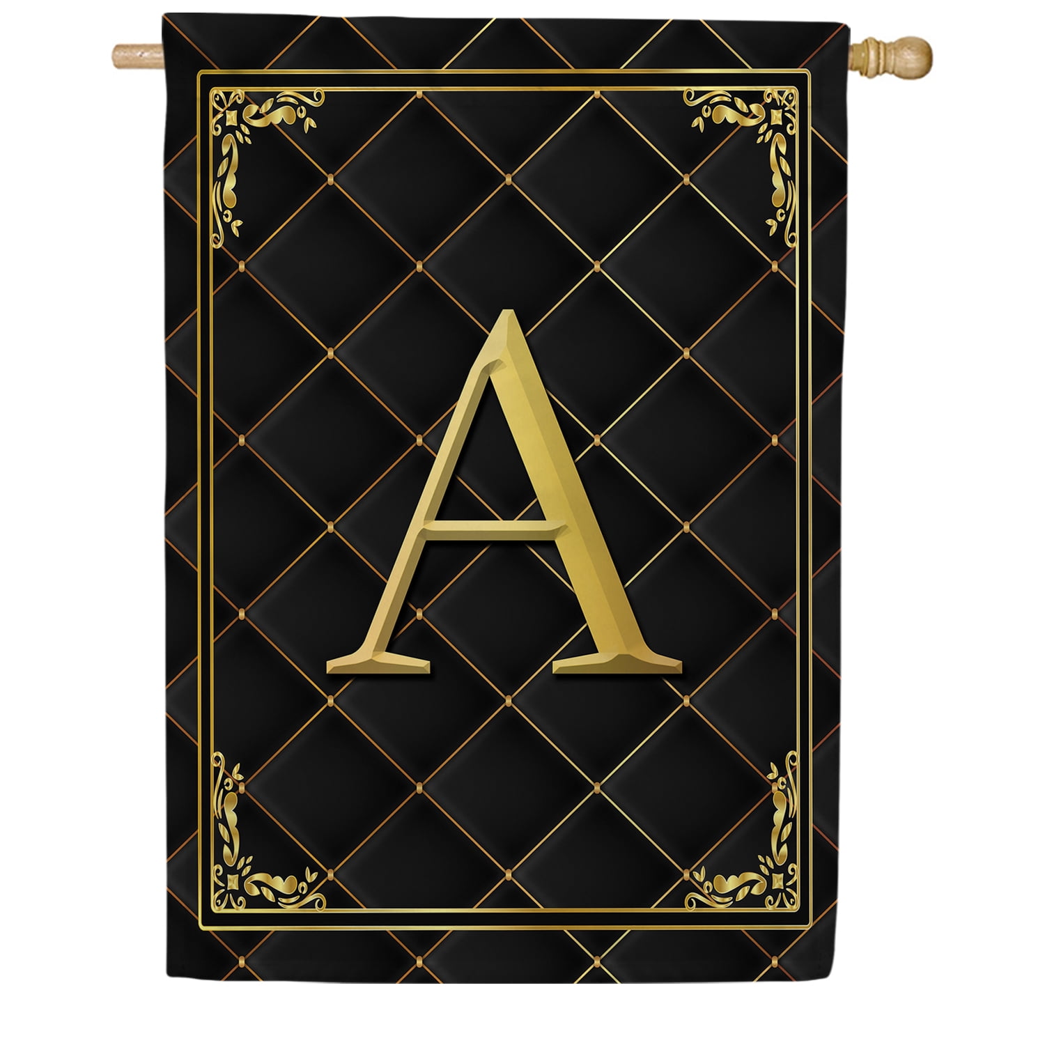 America Forever Monogram A House Flag, 28 x 40 inch Double Sided, Black Gold Quilted Design, Decorative Letter A Flag, Elegant Monogrammed Banner, Personalized Initial Outdoor Decor, Yard Flag
