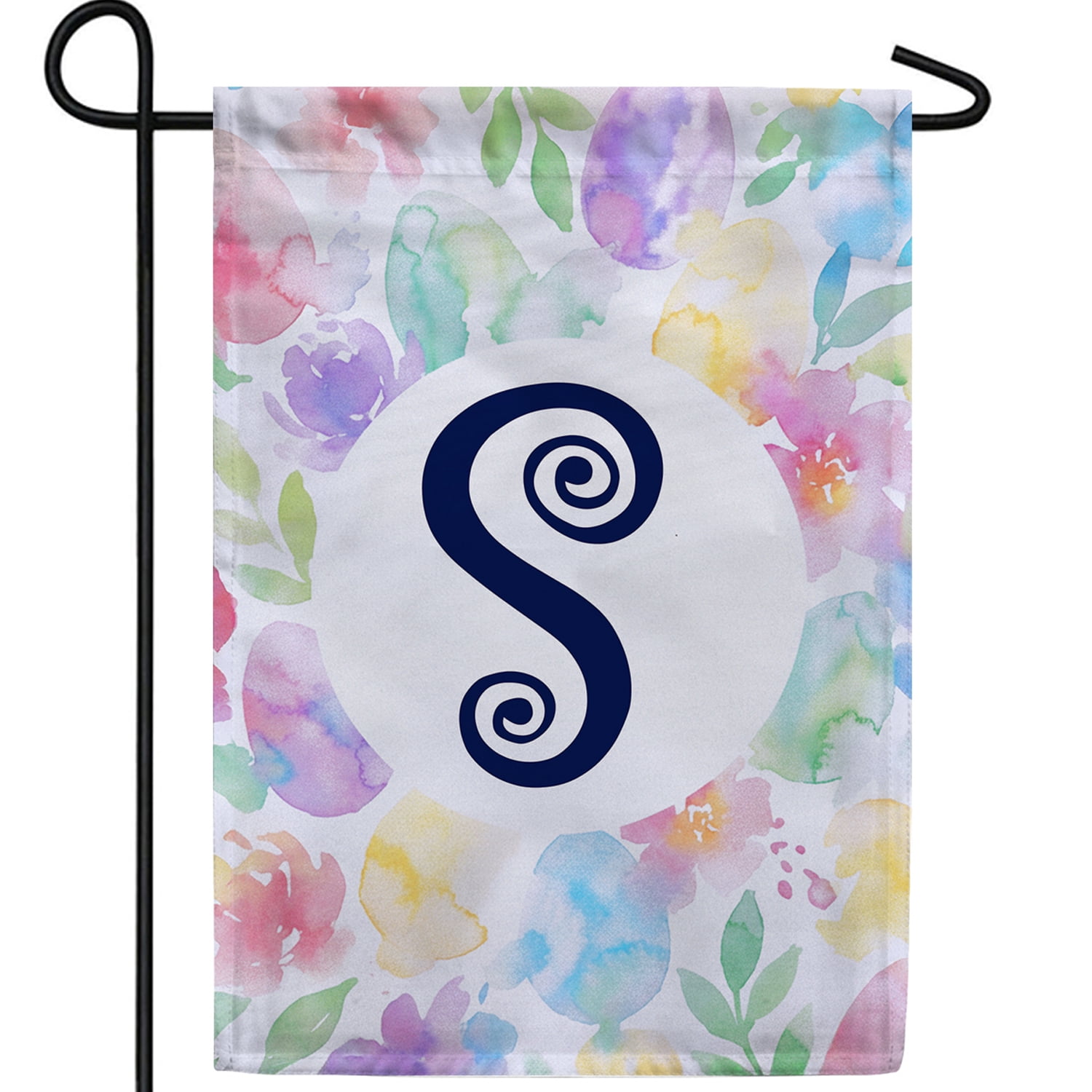 America Forever Monogram Letter S Watercolor Flowers Double Sided ...