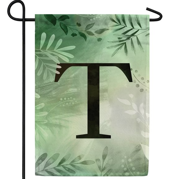 America Forever Monogram Letter T Garden Flag, 12.5 x 18 inch Double Sided, Greenery Flag, Botanical Monogram Flag, Initial Flag, Spring Summer Outdoor Decor, Yard Decoration