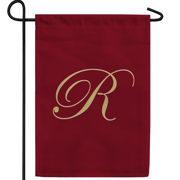 America Forever Monogram R Garden Flag, 12.5 x 18 inch Double Sided, Personalized Initial Flag, Burgundy Gold Letter Banner