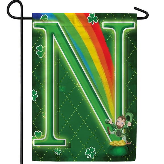 America Forever Monogram St. Patrick's Day Garden Flag 12.5 x 18 Inch Letter N Double Sided Yard Outdoor Decoration Lucky Clover Shamrocks St. Patrick's Day Leprechaun Pot of Gold Flag