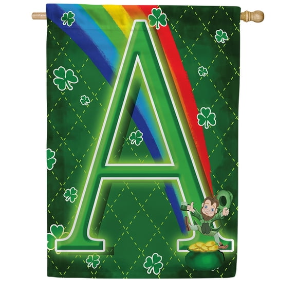 America Forever Leprechaun Rainbow House Flag Monogram A, 28 x 40 inch Double Sided, St Patricks Day Decor, Irish Lucky Charm Rainbow Shamrock, Spring Holiday Yard Decoration