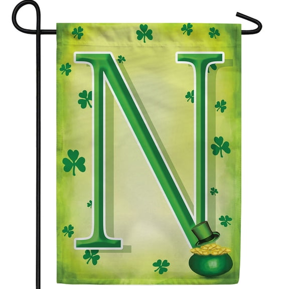 America Forever Monogram St. Patrick's Day Letter N Garden Flag 12.5 x 18 Inch Double Sided Yard Outdoor Decoration St. Patrick's Day Lucky Clover Shamrocks Leprechaun Pot of Gold Flag
