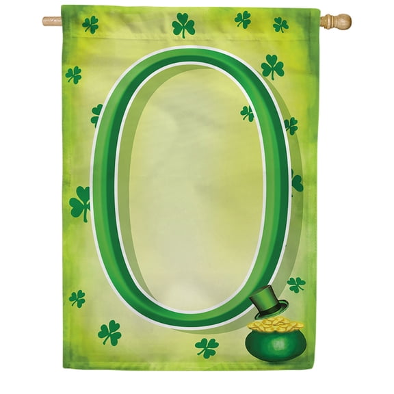 America Forever St Patty's Pot O Gold House Flag Monogram O, 28 x 40 inch Double Sided, St Patricks Day Irish Decor, Lucky Clover Rainbow Gold Coins, Holiday Yard Flag