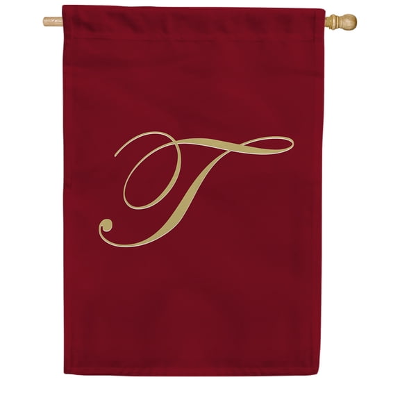 America Forever Monogram T House Flag, 28 x 40 inch Double Sided, Personalized Initial Flag, Burgundy Gold Letter Banner