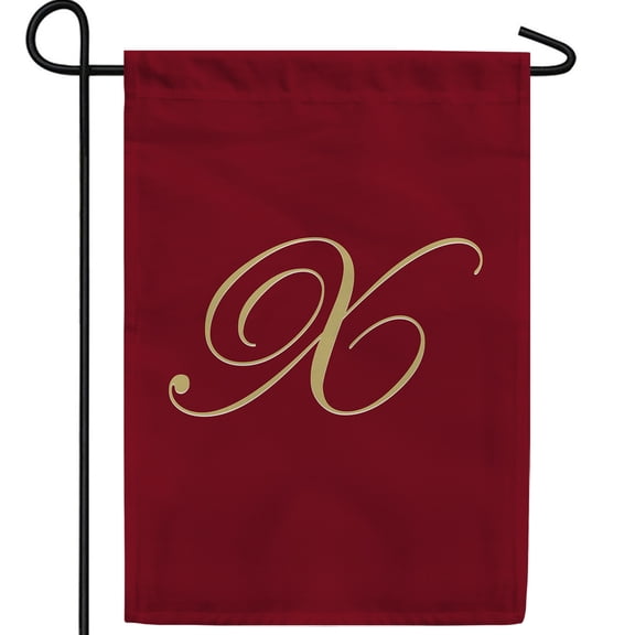 America Forever Monogram X Garden Flag, 12.5 x 18 inch Double Sided, Personalized Initial Flag, Burgundy Gold Letter Banner