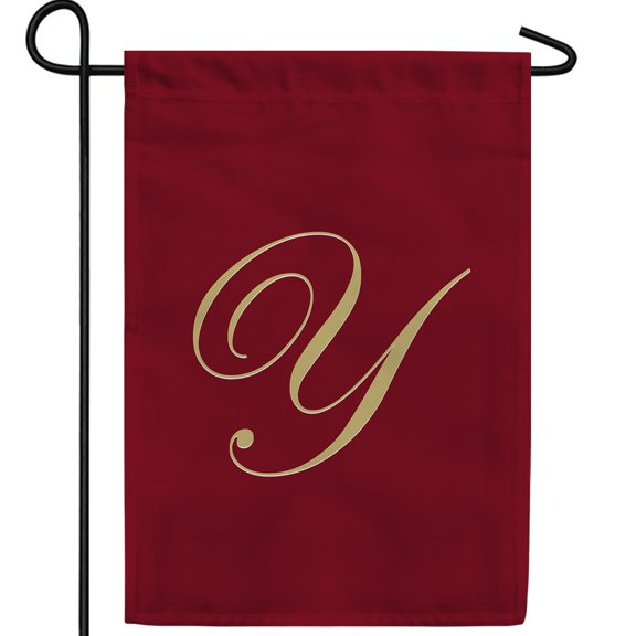 America Forever Monogram Y Garden Flag, 12.5 x 18 inch Double Sided, Personalized Initial Flag, Burgundy Gold Letter Banner