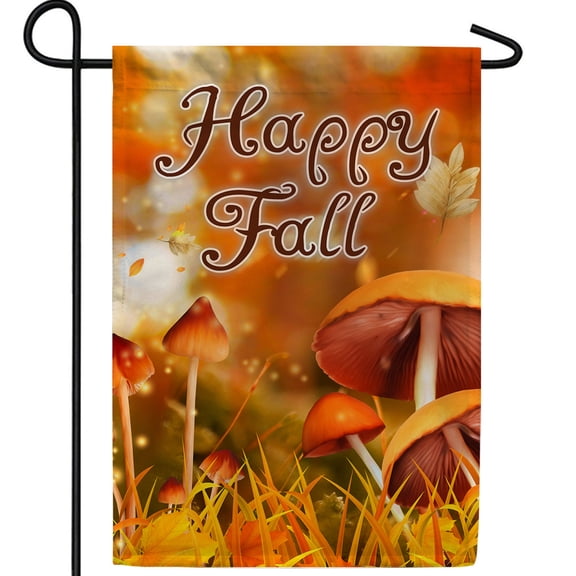 America Forever Mushroom Happy Fall Garden Flag, 12.5 x 18 inches Double Sided, Mushrooms and Fall Leaves Flags, Autumn Garden Decor, Fall Outdoor Seasonal Flags for Yard, Lawn
