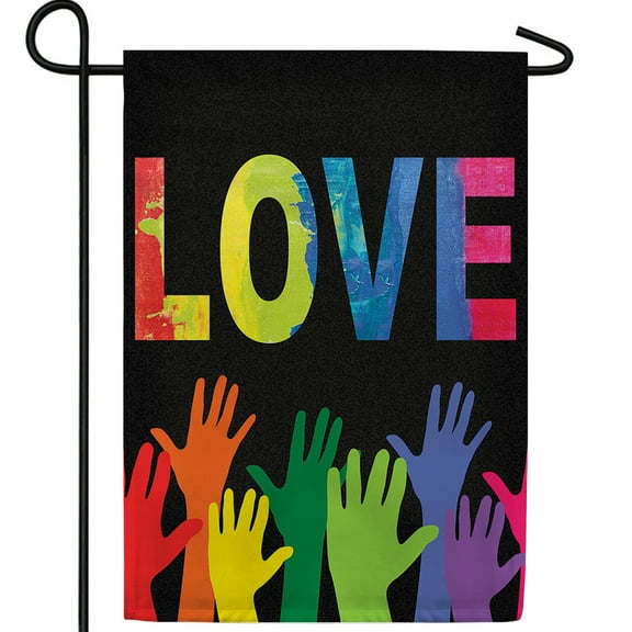 America Forever All We Need is Love Garden Flag, 12.5 x 18 inch Double Sided, Rainbow Hands Banner, LGBTQ Celebration Decoration, Unity Diversity Outdoor Decor, Equality Yard Flag