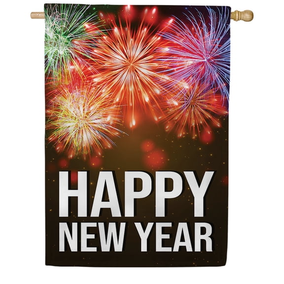 America Forever New Year Colorful Explosions House Flag, 28 x 40 inch Double Sided, Happy New Year Fireworks Various Colors, Celebration Party Banner, Holiday Outdoor Festive Decor Yard