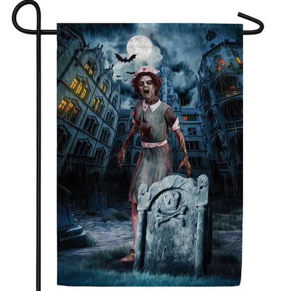 America Forever Nurse Garden Flag for Halloween Double Sided Vertical 12.5 x 18 inches for Outdoor, Yard, Lawn Halloween Decor, Halloween Zombie Garden Flag, Graveyard Halloween Decor