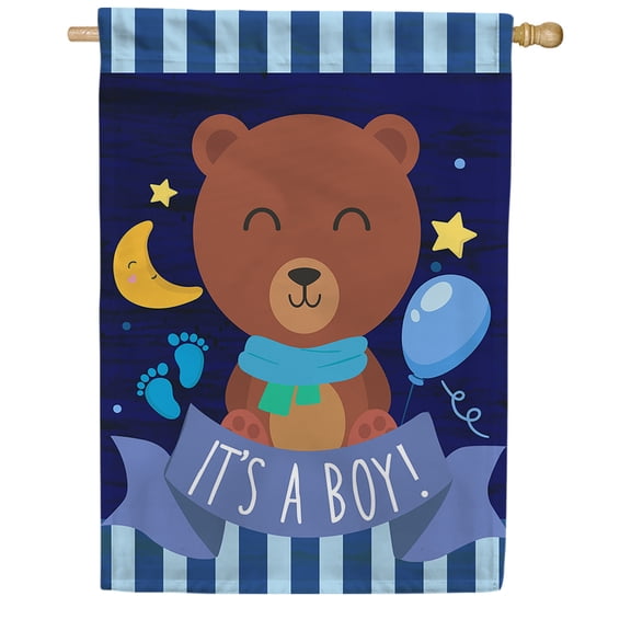 America Forever Oh Joy It's A Boy House Flag, 28 x 40 inch Double Sided, Baby Announcement Flag, Teddy Bear Nursery Decoration, New Baby Boy Celebration, Baby Shower Yard Flag