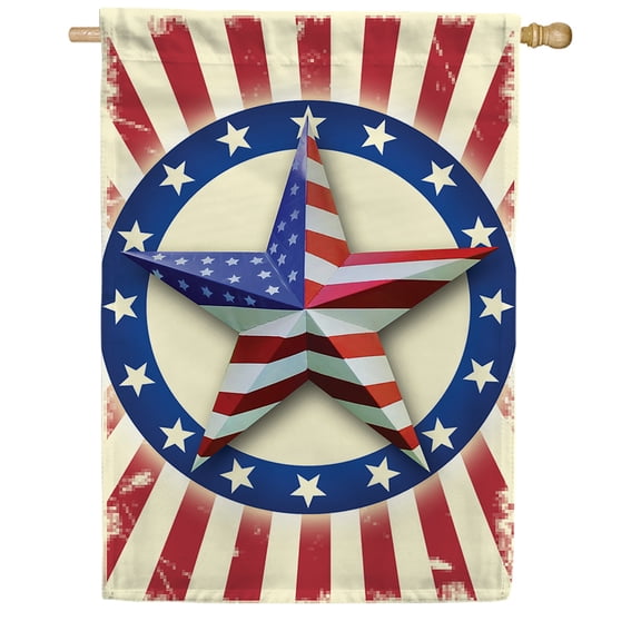 America Forever Old Glory Star House Flag, 28 x 40 inch Double Sided, Patriotic Banner, Barn Vintage Worn Red White Stripes Outdoor Decor, Country Yard Flag