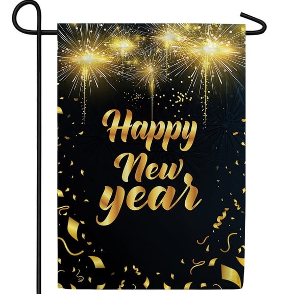 America Forever Out With Old In With New Double Sided Garden Flag, 12.5 x 18 inch, Golden Confetti Banner, Black Background Outdoor Decor, Elegant Yard Flag