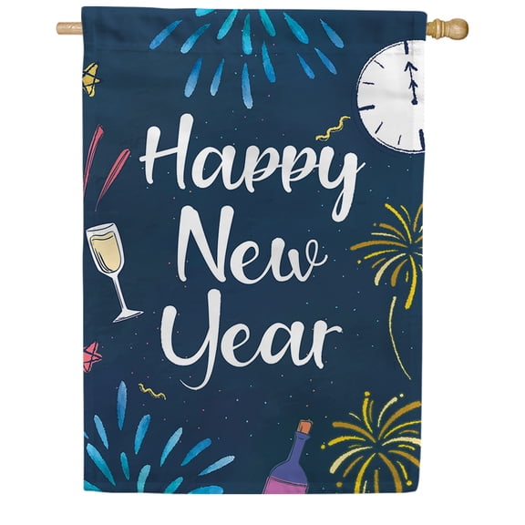 America Forever Party At Midnight House Flag, 28 x 40 inch Double Sided, Happy New Year Fireworks Champagne Clock, Celebration Countdown Design, Holiday Party Banner, Festive Outdoor Decor