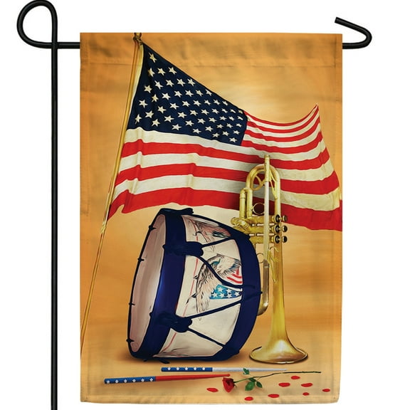 America Forever Patriotic Band Garden Flag, 12.5 x 18 inch Double Sided, Marching Band Drum Trumpet American Flag Musical Patriotic 4th July Outdoor Decorations Yard Flag