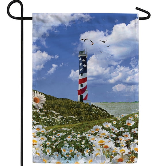 America Forever Patriotic Lighthouse Daisy Summer Garden Flag 12.5 x 18 inches Fourth of July Tropical Coastal White Floral Double Sided Seasonal Yard Outdoor Decorative Memorial Day Garden Flag