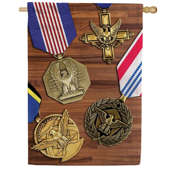 America Forever Patriotic Medals Garden Flag, 12.5 x 18 inch Double Sided, Military Honor Service Awards Decor, USA Veteran Recognition Yard Flag Banner