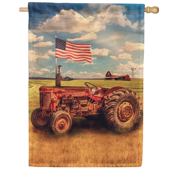 America Forever Patriotic Red Tractor Summer House Flag 28 x 40 inches American Farm Life Country Red Barn Agriculture Double Sided Seasonal Yard Outdoor Decorative Rustic House Flag