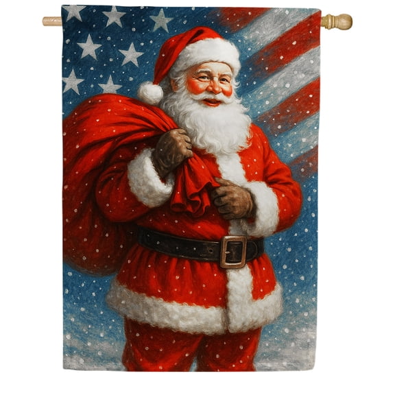 America Forever Patriotic Santa Christmas House Flag 28 x 40 inch Double Sided, Holiday Santa Flag, American Patriotic Christmas Decor, Festive Outdoor Decorations