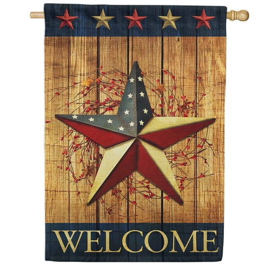 America Forever Patriotic Star Welcome House Flag, 28 x 40 inches Double Sided, Rustic American Flag, Patriotic Decoration Fall Outdoor Flags for Yard, Lawn, and House