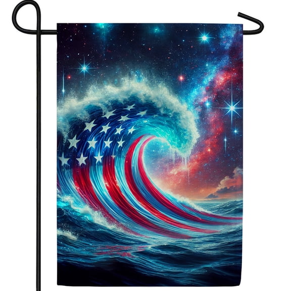 America Forever Patriotic Wave Garden Flag, 12.5 x 18 inches Double Sided, American Pride Garden Flag, Starry Night Stars and Stripe Decor Outdoor Seasonal Flags for Yard, Lawn