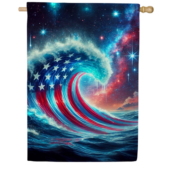 America Forever Patriotic Wave House Flag, 28 x 40 inches Double Sided, American Pride House Flag, Starry Night Stars and Stripe Decor Outdoor Seasonal Flags for Yard, Lawn