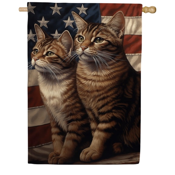 America Forever Pawsitively Patriotic Proud House Flag, 28 x 40 inch Double Sided, Independence Day Banner, Two Cats Stars Stripes Background Outdoor Decor, Pet Yard Flag