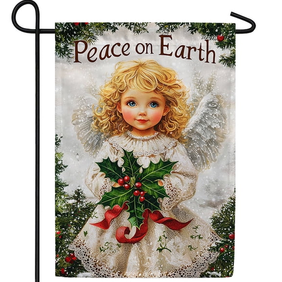 America Forever Peace Earth Angel Garden Flag, 12.5 x 18 inch Double Sided, Religious Christmas Scene, Spiritual Holiday Decor, Faith Outdoor Decoration Yard Banner
