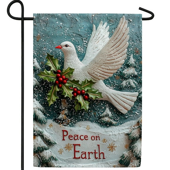 America Forever Peace on Earth Dove Garden Flag, 12.5 x 18 inches Double Sided, Christmas dove flags, White Dove and Holly, Festive Winter Decor Outdoor Seasonal Flags for Yard, Lawn
