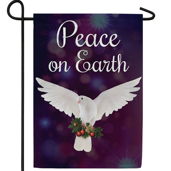 America Forever Peace On Earth Dove Holly Garden Flag, 12.5 x 18 inch Double Sided, Peace On Earth Dove Christmas Decor, Purple Background Holly, Religious Holiday Banner Elegant Outdoor Scene