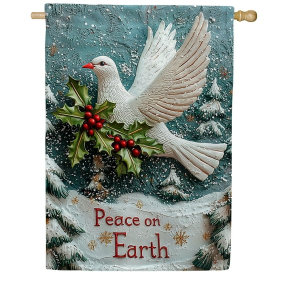 America Forever Peace on Earth Dove House Flag, 28 x 40 inches Double Sided, Christmas dove flags, White Dove and Holly, Festive Winter Decor Outdoor Seasonal Flags for Yard, Lawn