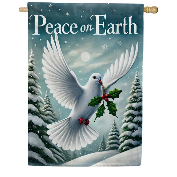 America Forever Peace on Earth Dove House Flag, 28 x 40 inches Double Sided, White Dove and Holly, Christmas dove flags, Festive Winter Decor Outdoor Seasonal Flags for Yard, Lawn