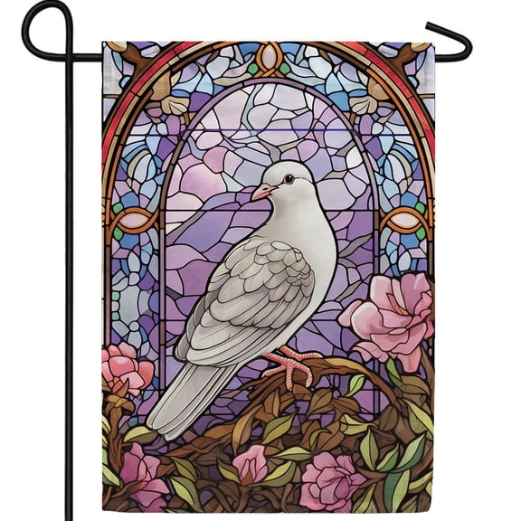America Forever Peaceful Dove Garden Flag, 12.5 x 18 inch Double Sided, Stained Glass Dove Rose Peace, Religious Spiritual Bird Outdoor Decorative Flag