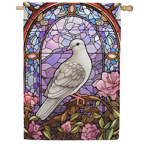 America Forever Peaceful Dove House Flag, 28 x 40 inch Double Sided, Stained Glass Dove Rose Peace, Religious Spiritual Bird Outdoor Decorative Flag
