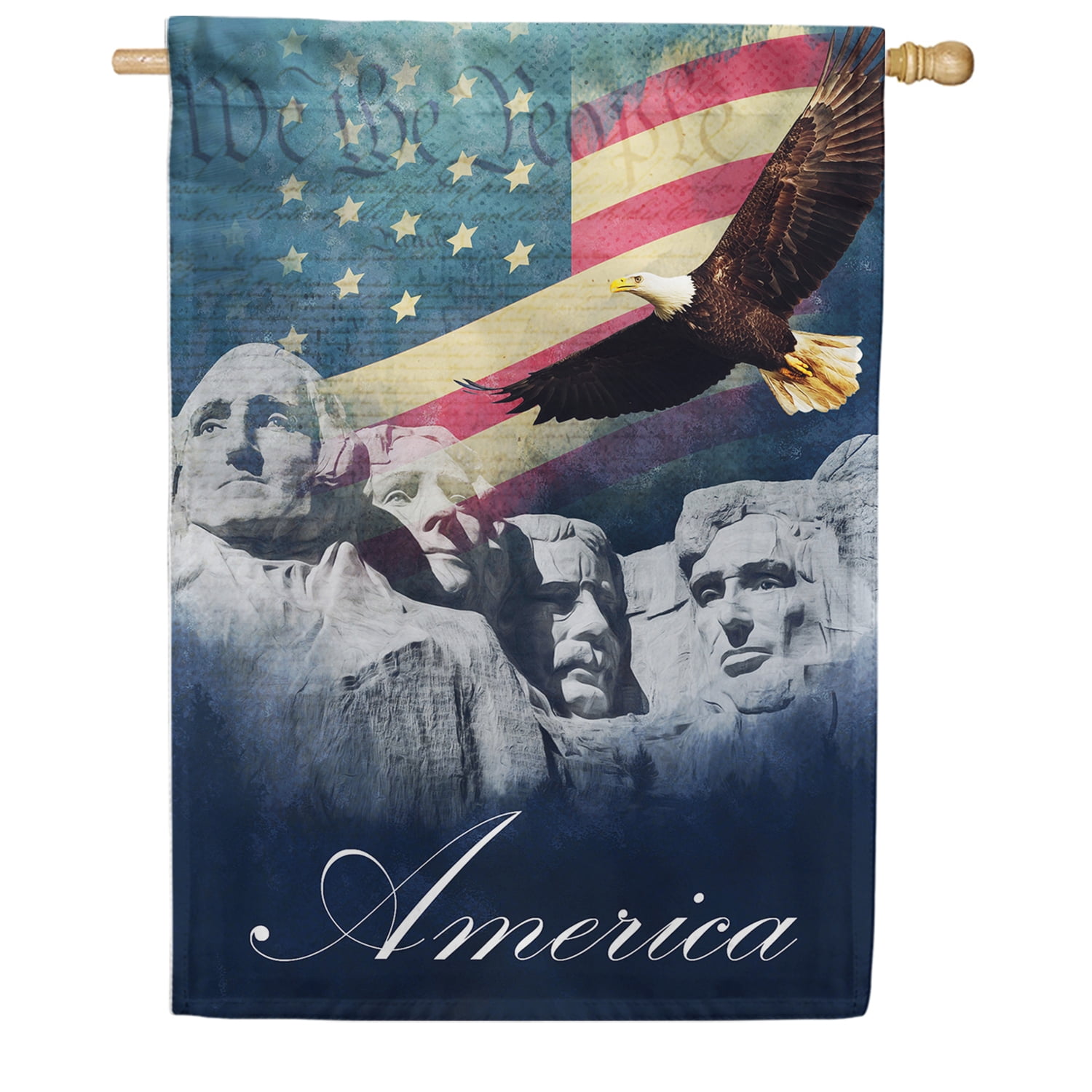 America Forever We the People House Flag, 28 x 40 inch Double Sided, Mount Rushmore Presidents Bald Eagle American Flag Constitution Patriotic Outdoor Decorations Yard Flag