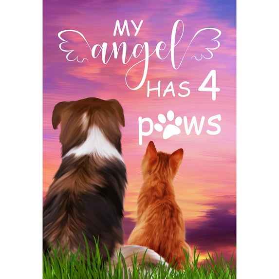 America Forever Pet Memorial Garden Flag - My Furry Angel, Lost Pet Cat Dog Bereavement Remembrance - Double Sided Seasonal Yard Outdoor Decorative Flag - 12.5" x 18"