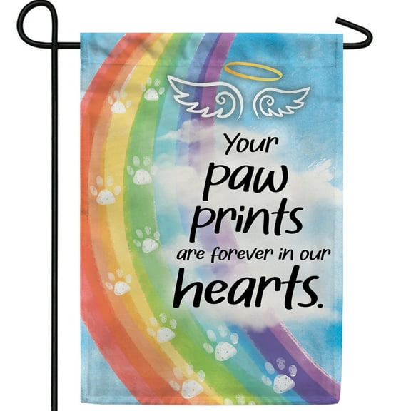 America Forever Pet Memorial Garden Flag - Paw Prints On My Heart, Lost Pet Cat Dog Bereavement Remembrance - Double Sided Seasonal Yard Outdoor Decorative Flag - 12.5" x 18"