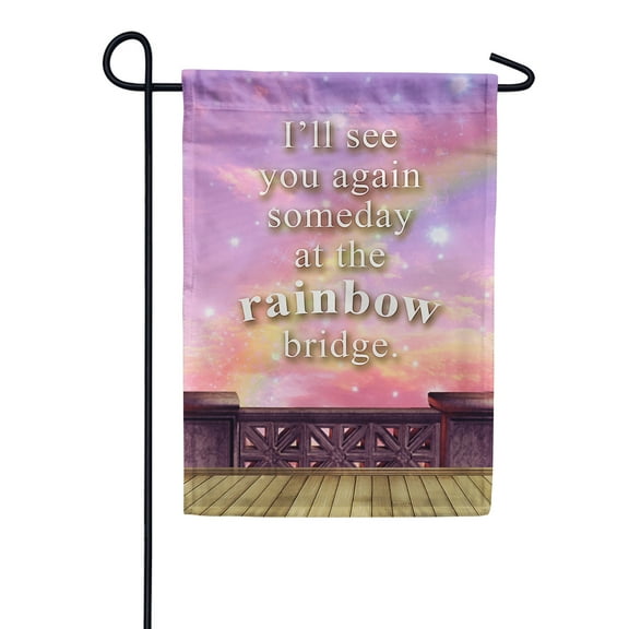 America Forever Pet Memorial Garden Flag - See You At Rainbow Bridge, Lost Pet Cat Dog Bereavement Remembrance - Double Sided Seasonal Yard Outdoor Decorative Flag - 12.5" x 18"